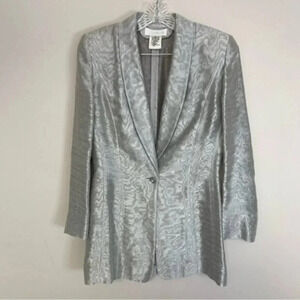 Escada Silver Silk Blend Long Blazer 38